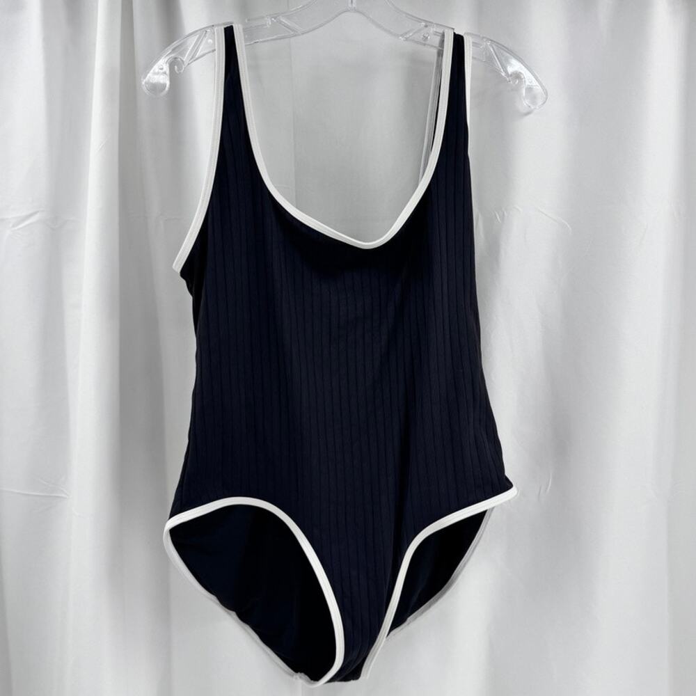 Solid & Striped Annemarie One Piece Swimsuit Sz 2XL Black White Ribbed UPF+